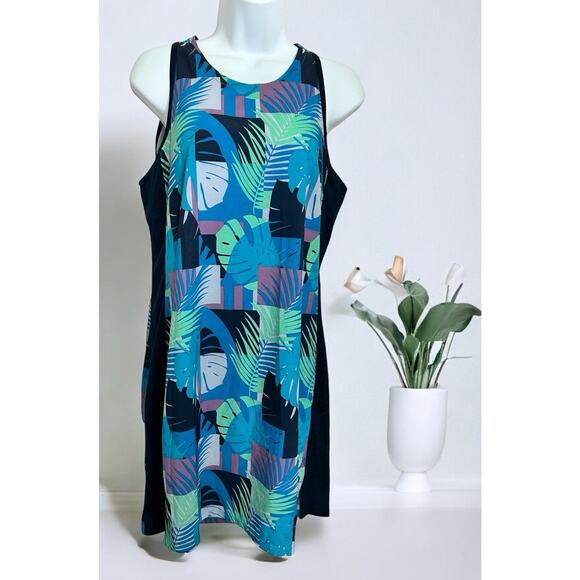 Smartwool Sport Tank Dress Sz M Navy Palm Print Merino Wool Lightweight - Picture 2 of 7